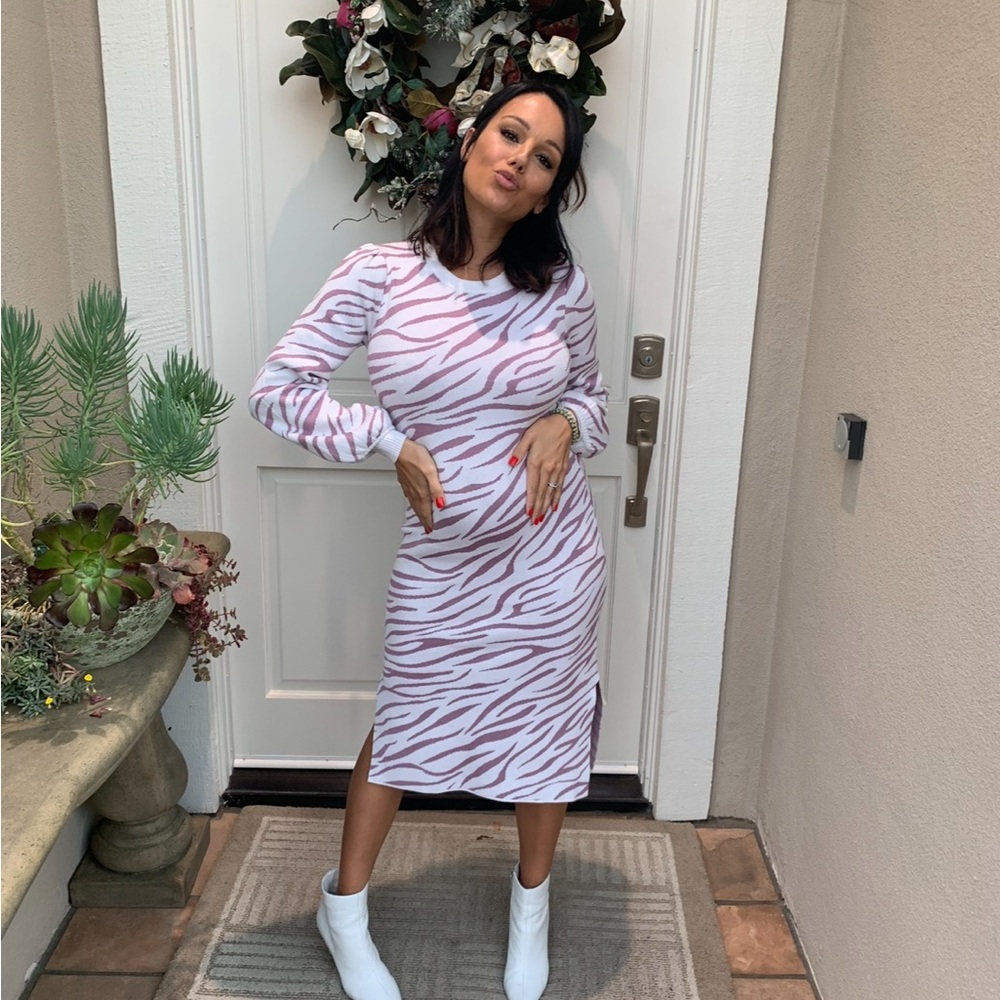 Lulu's Pink and White Zebra Long Sleeve Dress